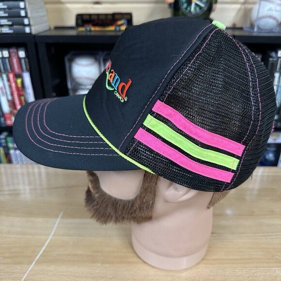 Marineland Hat Trucker Cap Snapback Mesh Black Vintage 80s 3 Stripe USA Rare - Picture 2 of 5